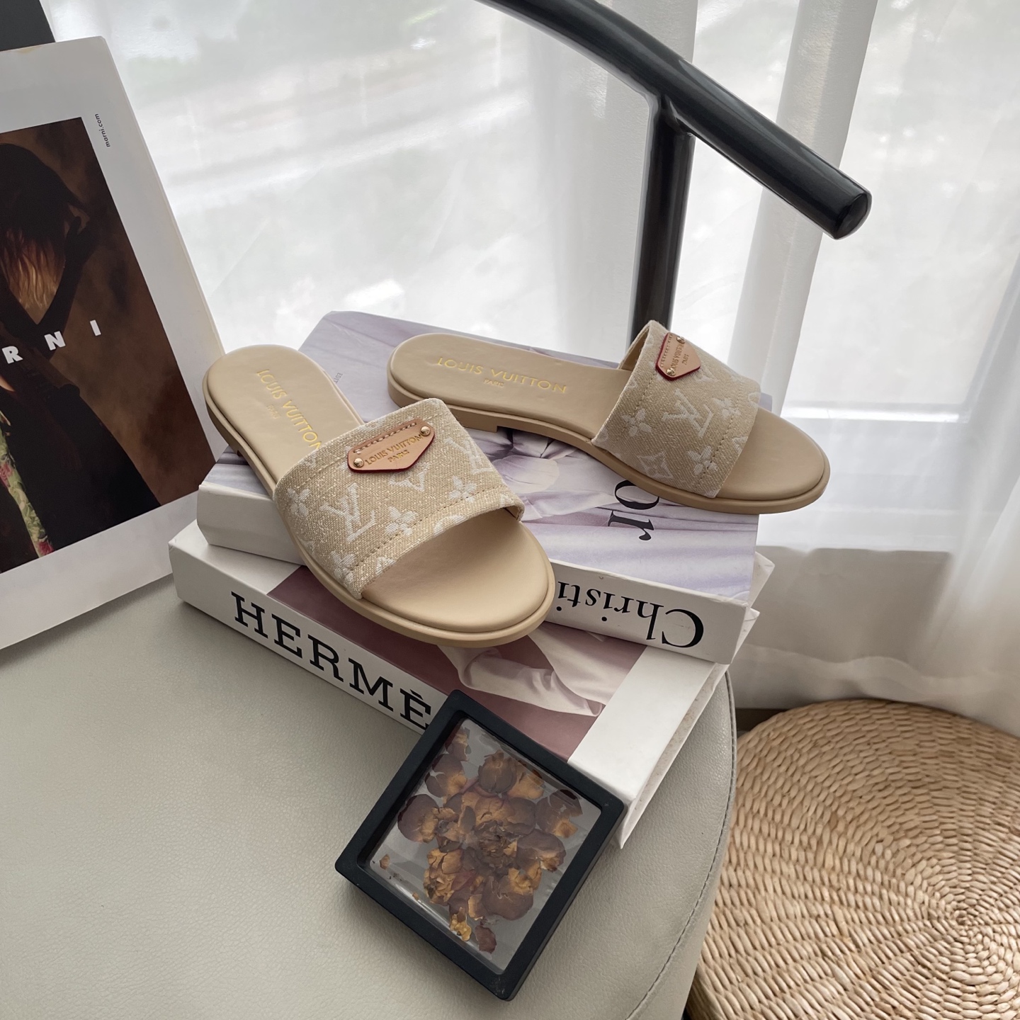 L style Denim Flat Slippers Casual Sandals