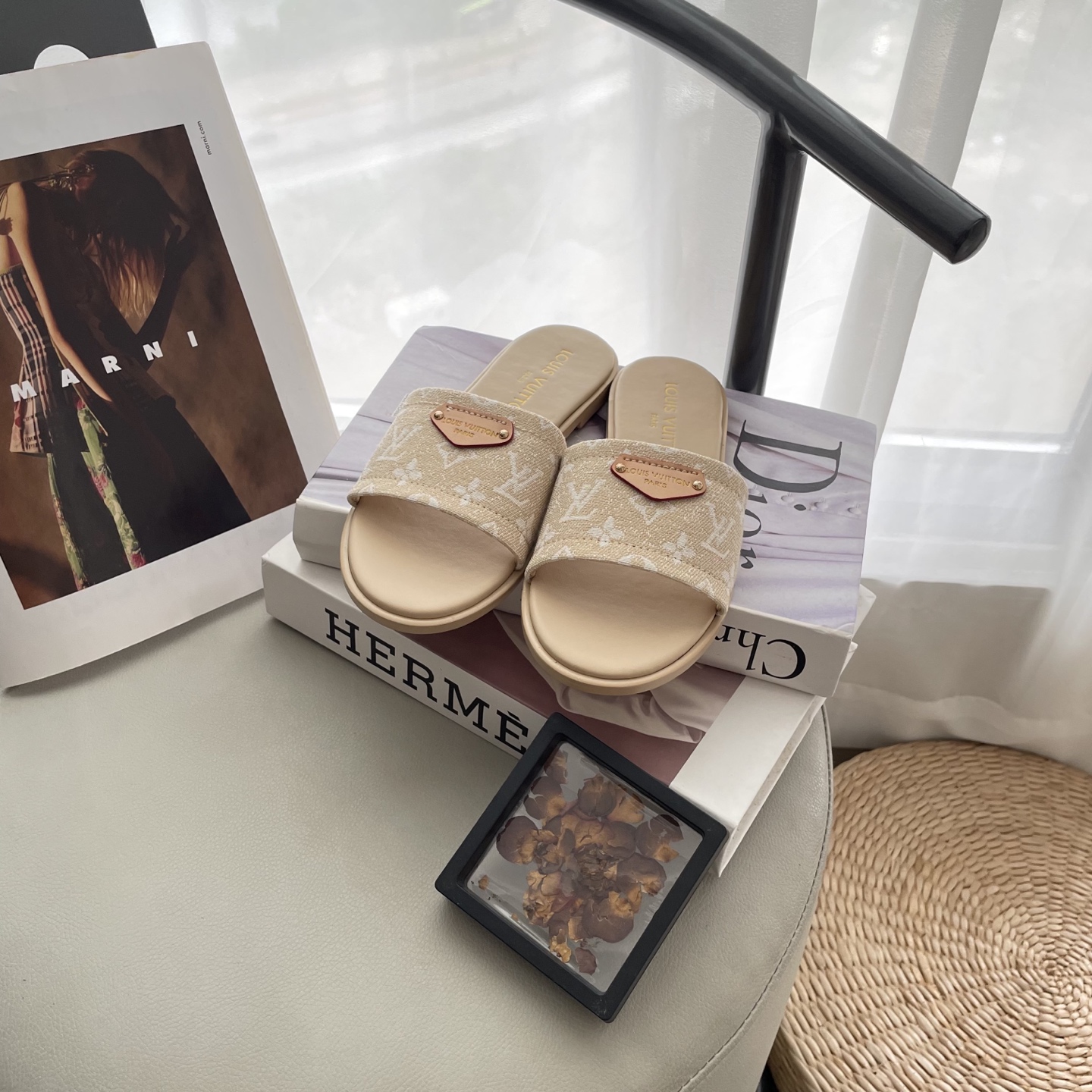 L style Denim Flat Slippers Casual Sandals