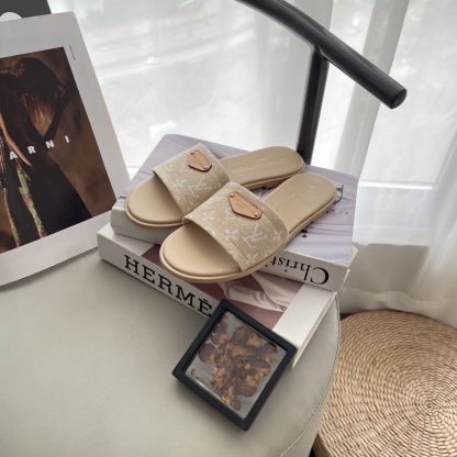 L style Denim Flat Slippers Casual Sandals