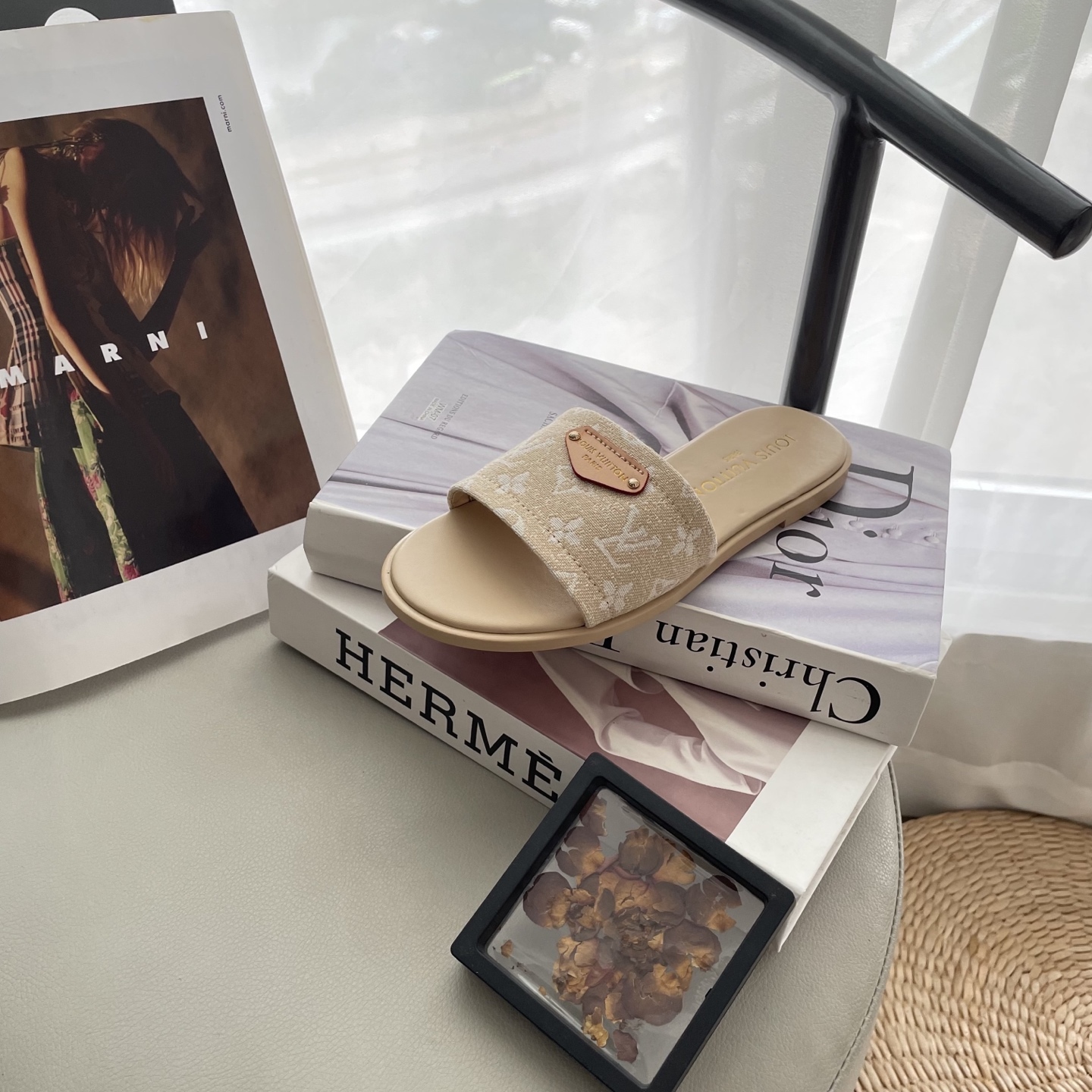 L style Denim Flat Slippers Casual Sandals