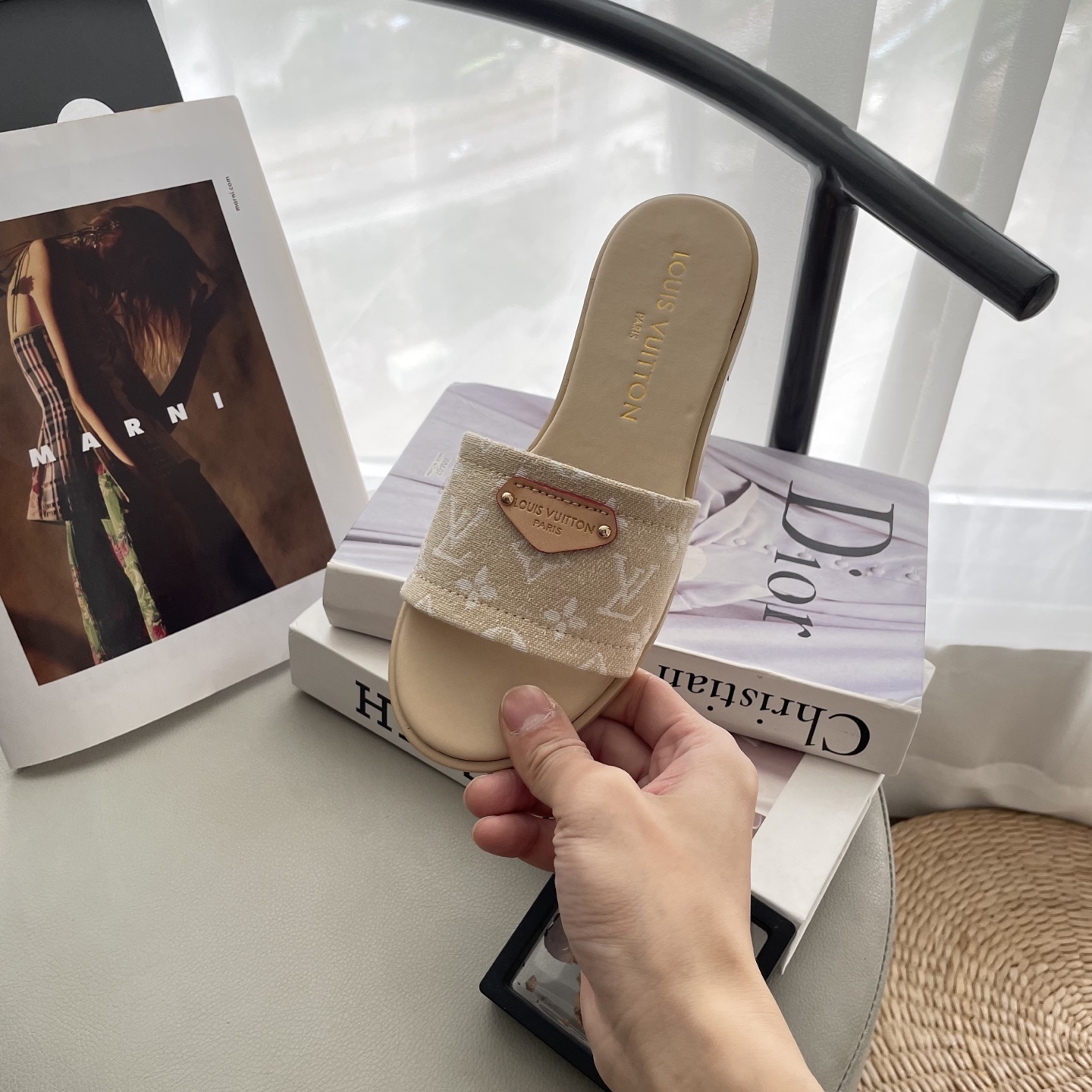 L style Denim Flat Slippers Casual Sandals