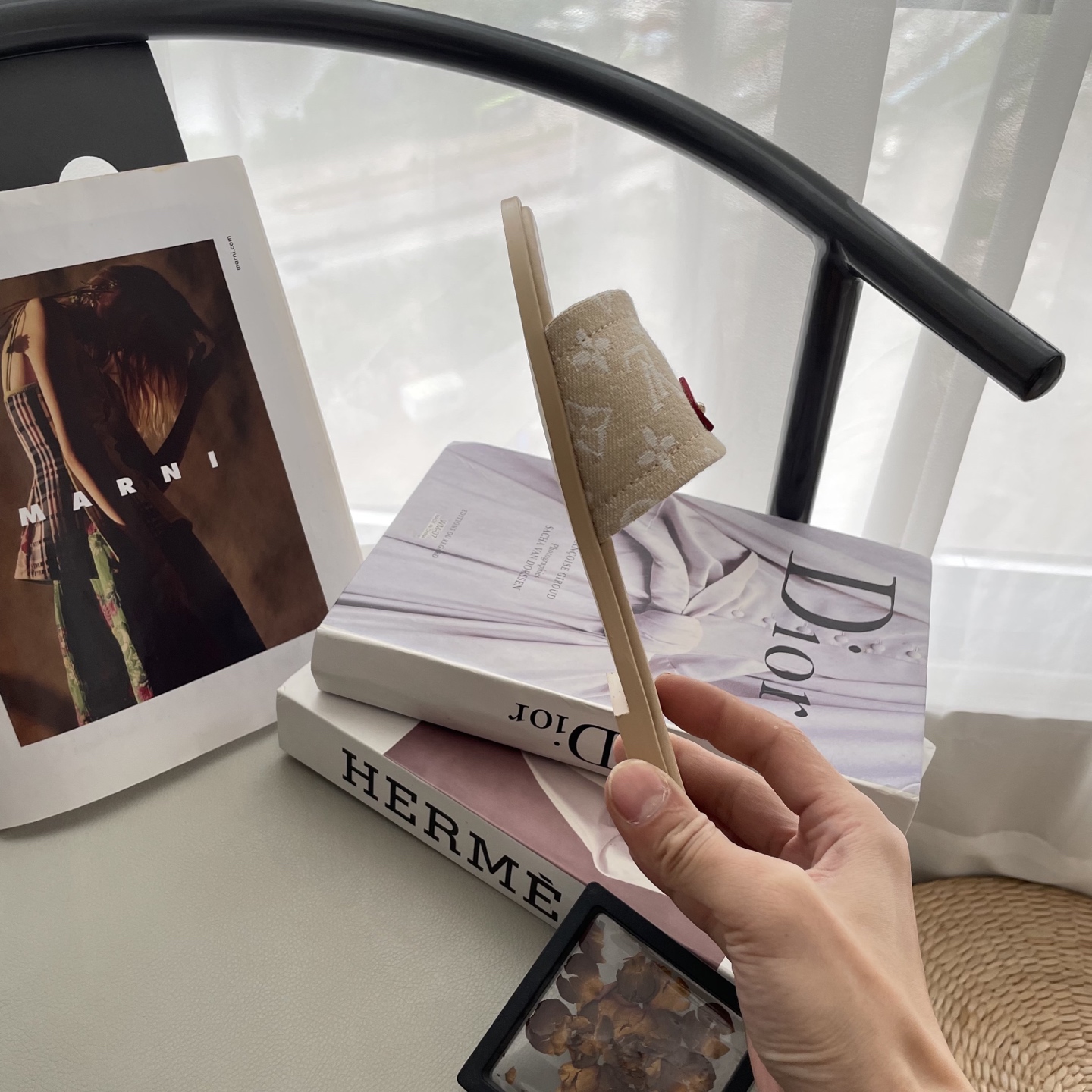 L style Denim Flat Slippers Casual Sandals