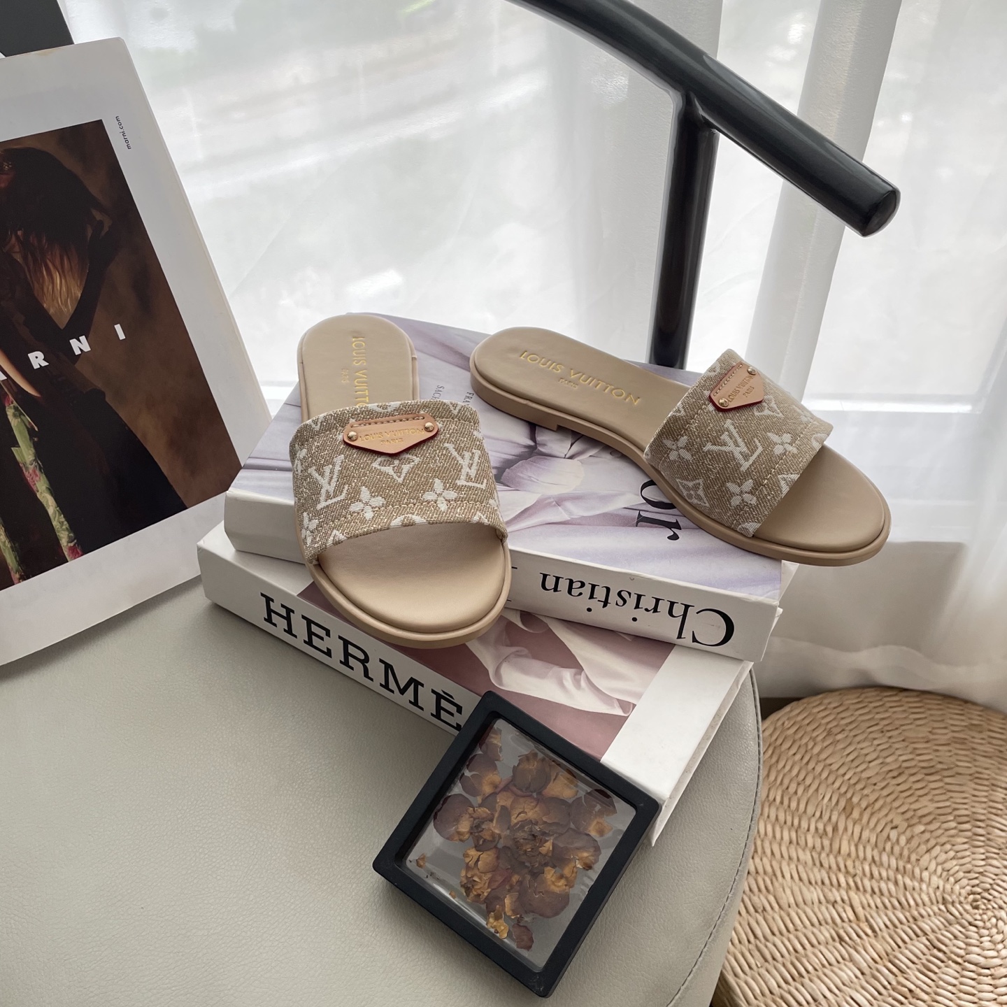 L style Denim Flat Slippers Casual Sandals