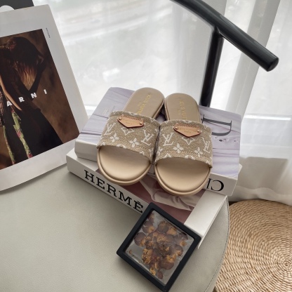 L style Denim Flat Slippers Casual Sandals