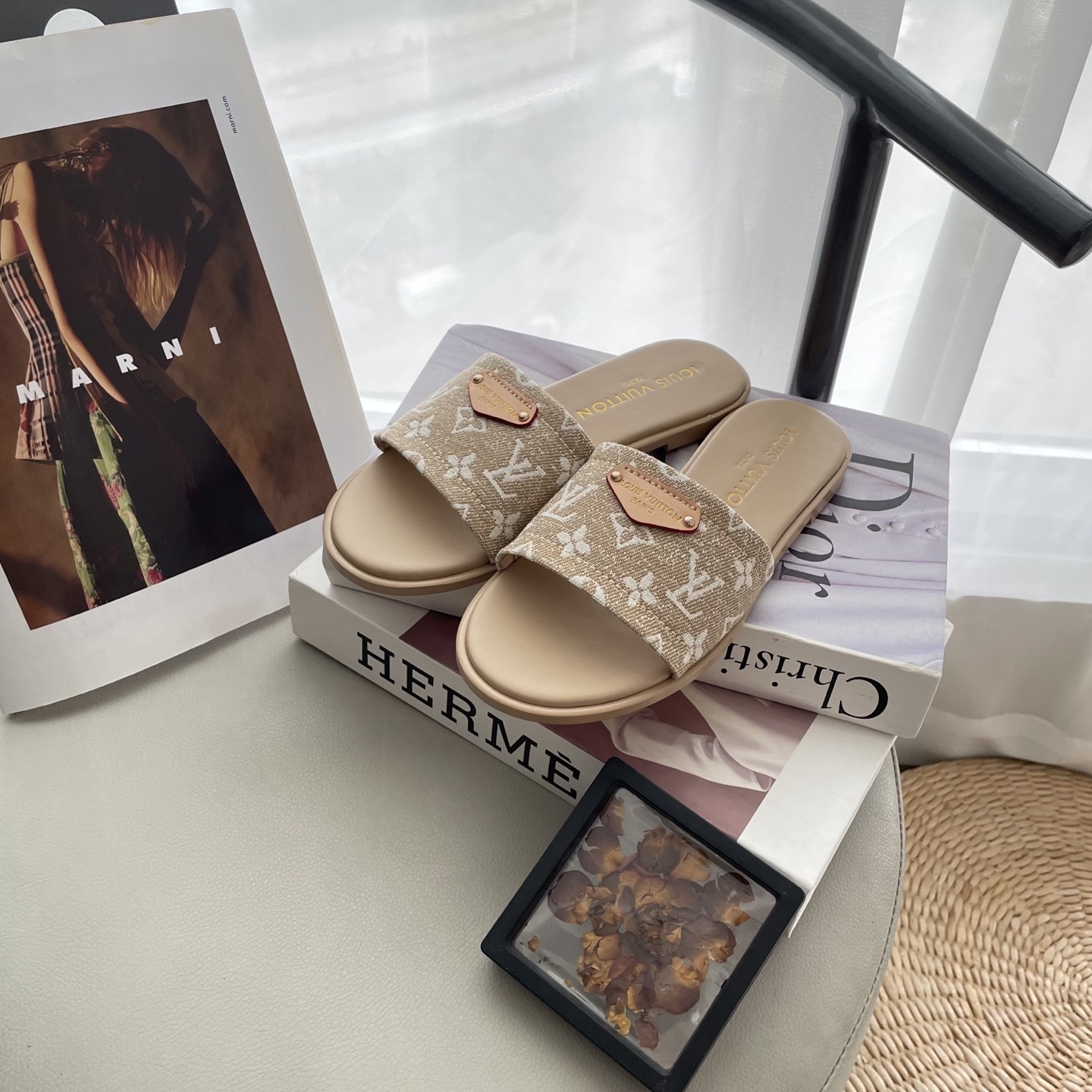 L style Denim Flat Slippers Casual Sandals