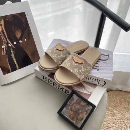 L style Denim Flat Slippers Casual Sandals