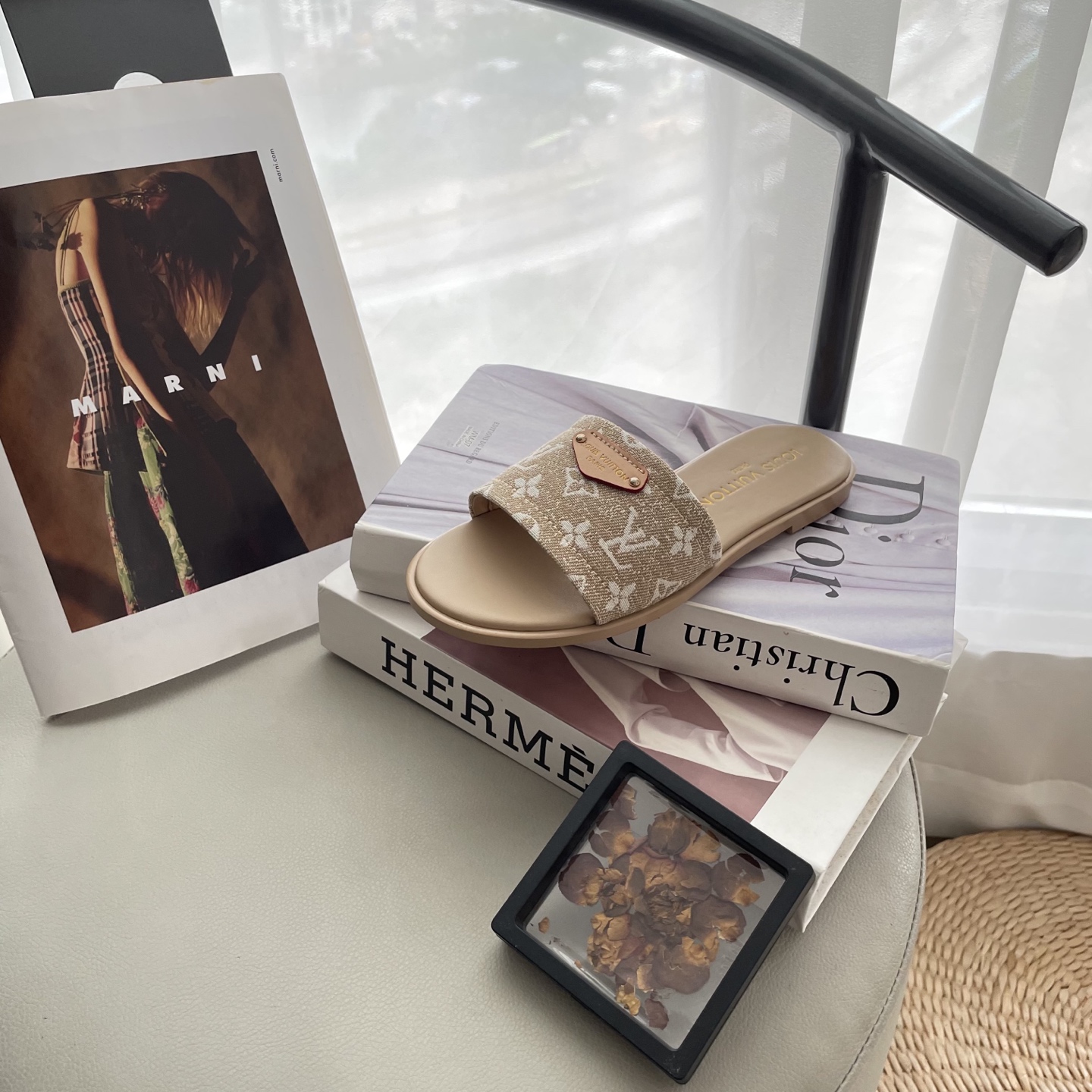 L style Denim Flat Slippers Casual Sandals