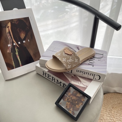 L style Denim Flat Slippers Casual Sandals