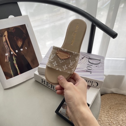 L style Denim Flat Slippers Casual Sandals