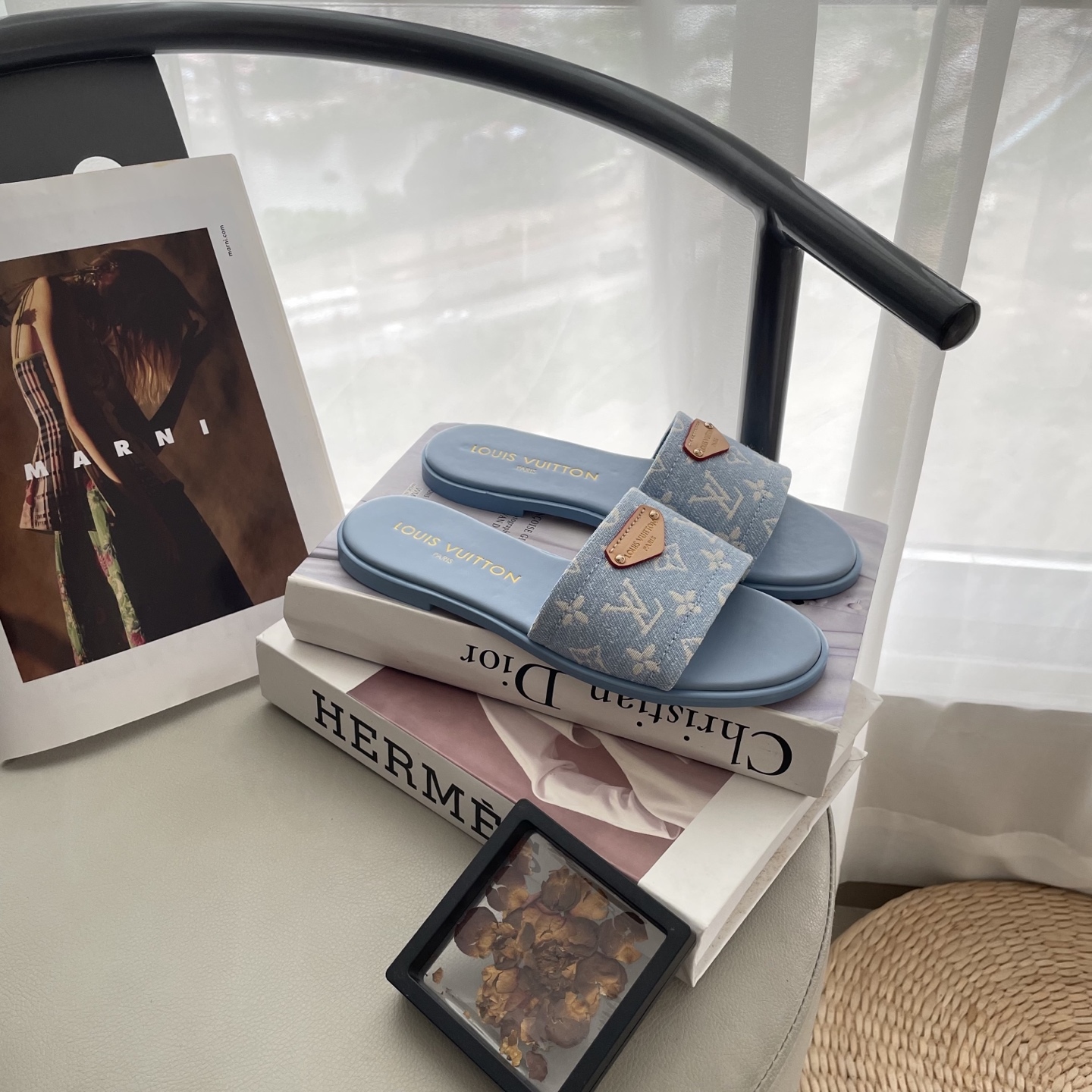 L style Denim Flat Slippers Casual Sandals