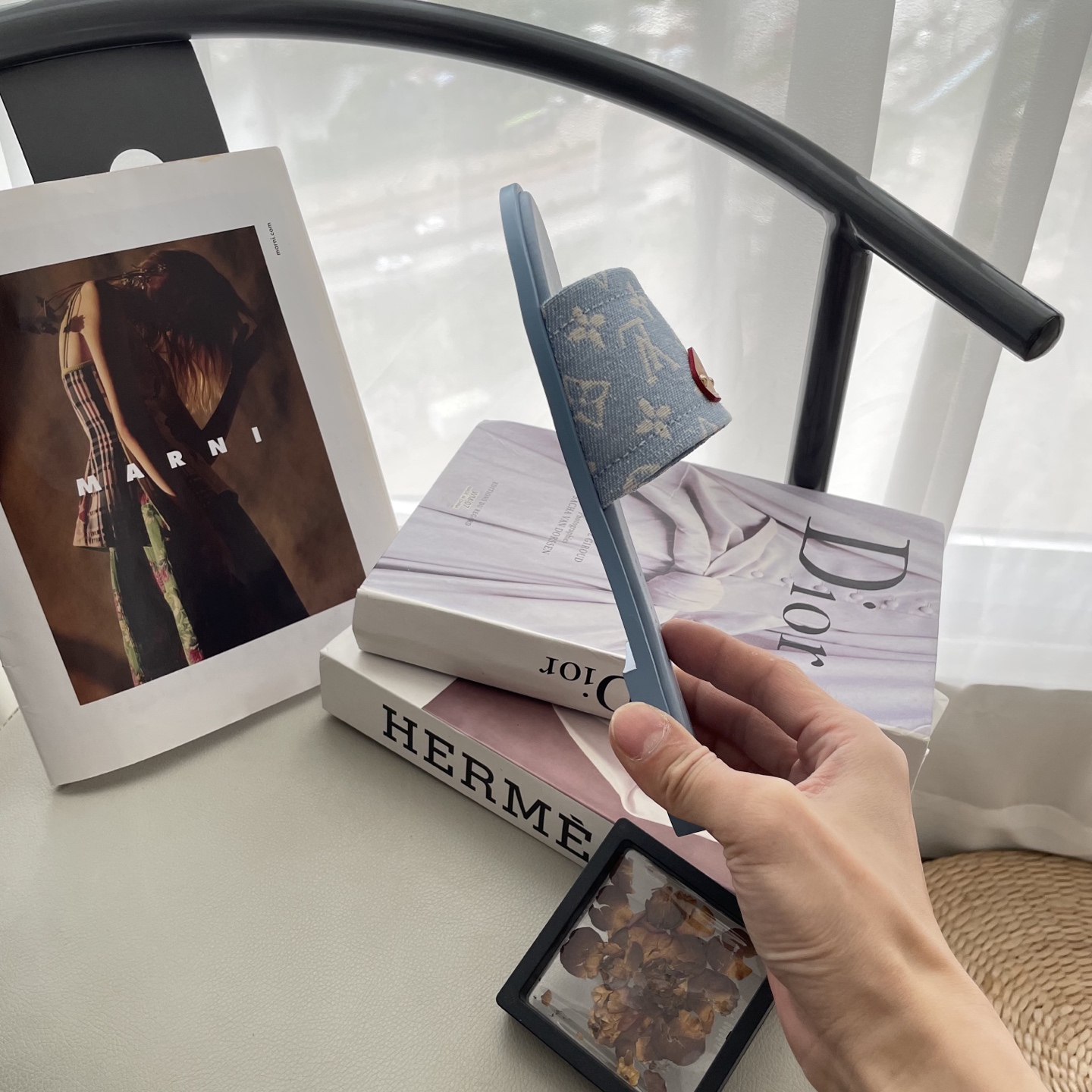 L style Denim Flat Slippers Casual Sandals