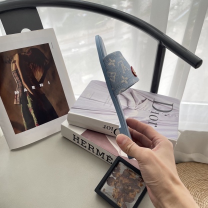 L style Denim Flat Slippers Casual Sandals