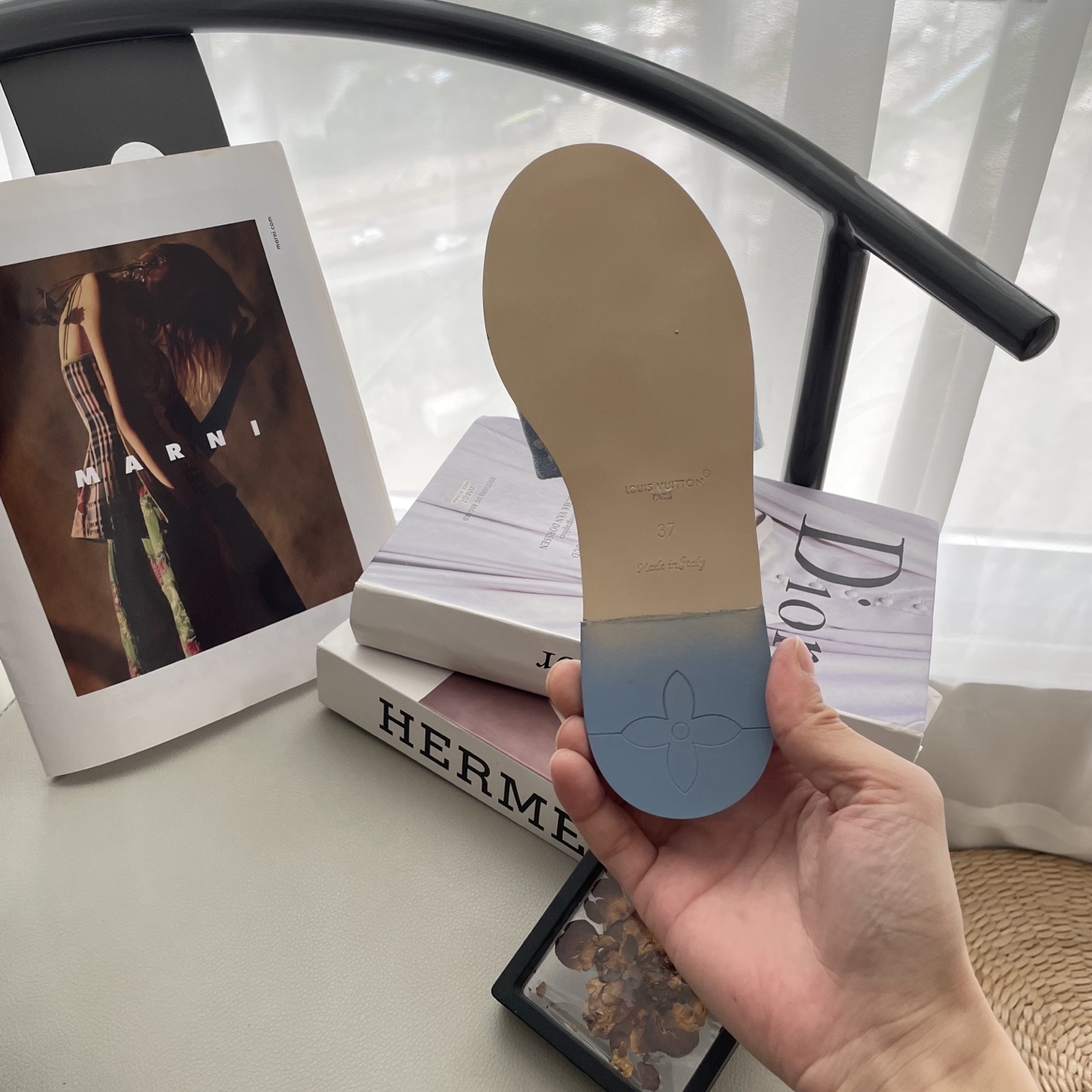 L style Denim Flat Slippers Casual Sandals