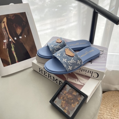 L style Denim Flat Slippers Casual Sandals