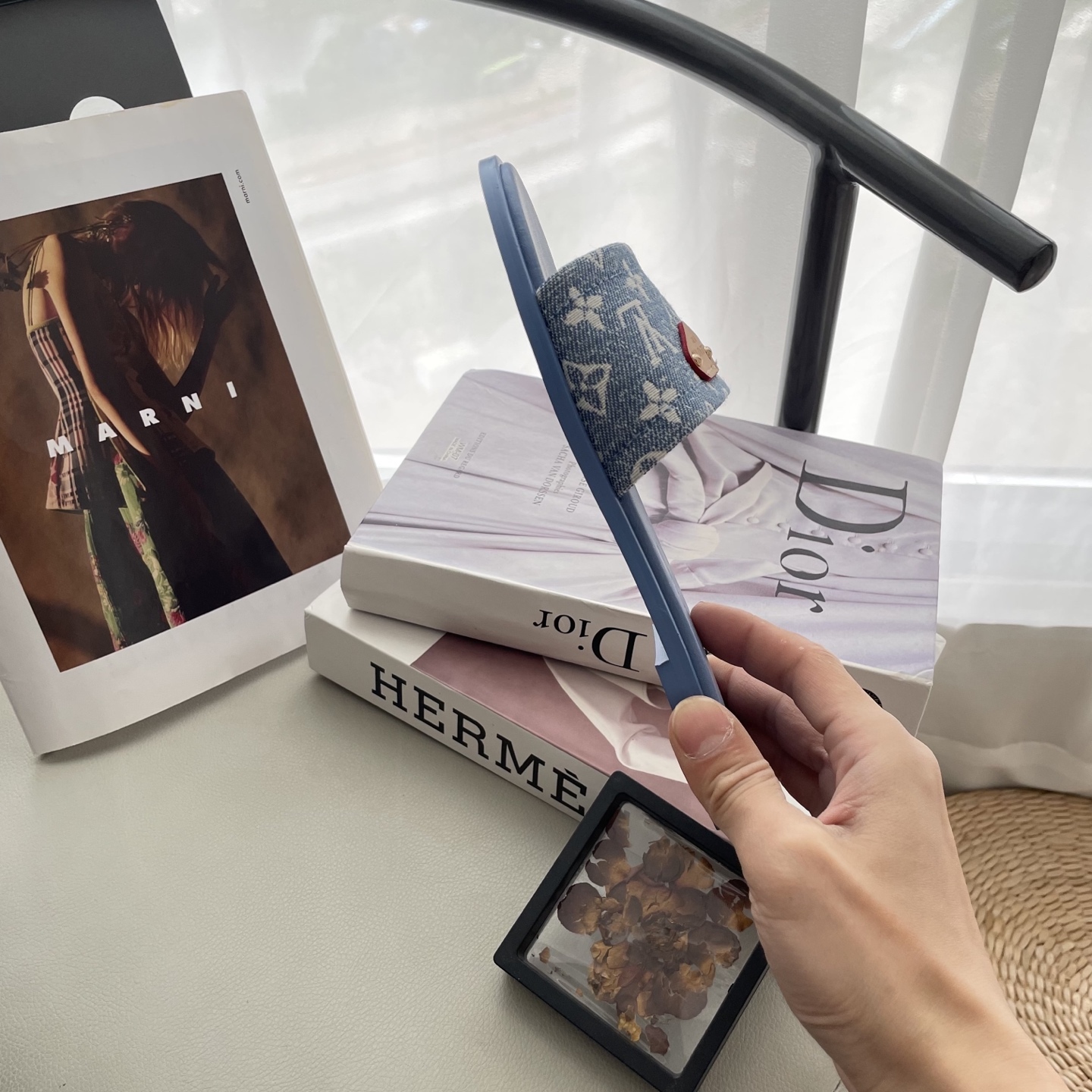 L style Denim Flat Slippers Casual Sandals