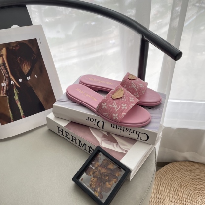 L style Denim Flat Slippers Casual Sandals