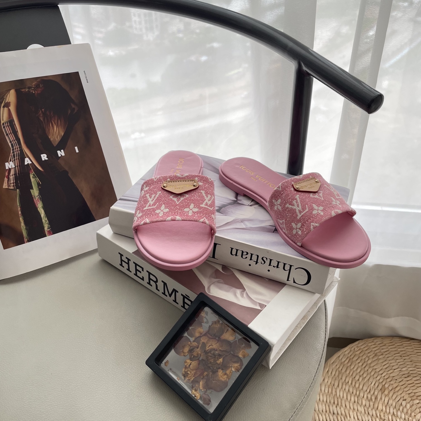 L style Denim Flat Slippers Casual Sandals