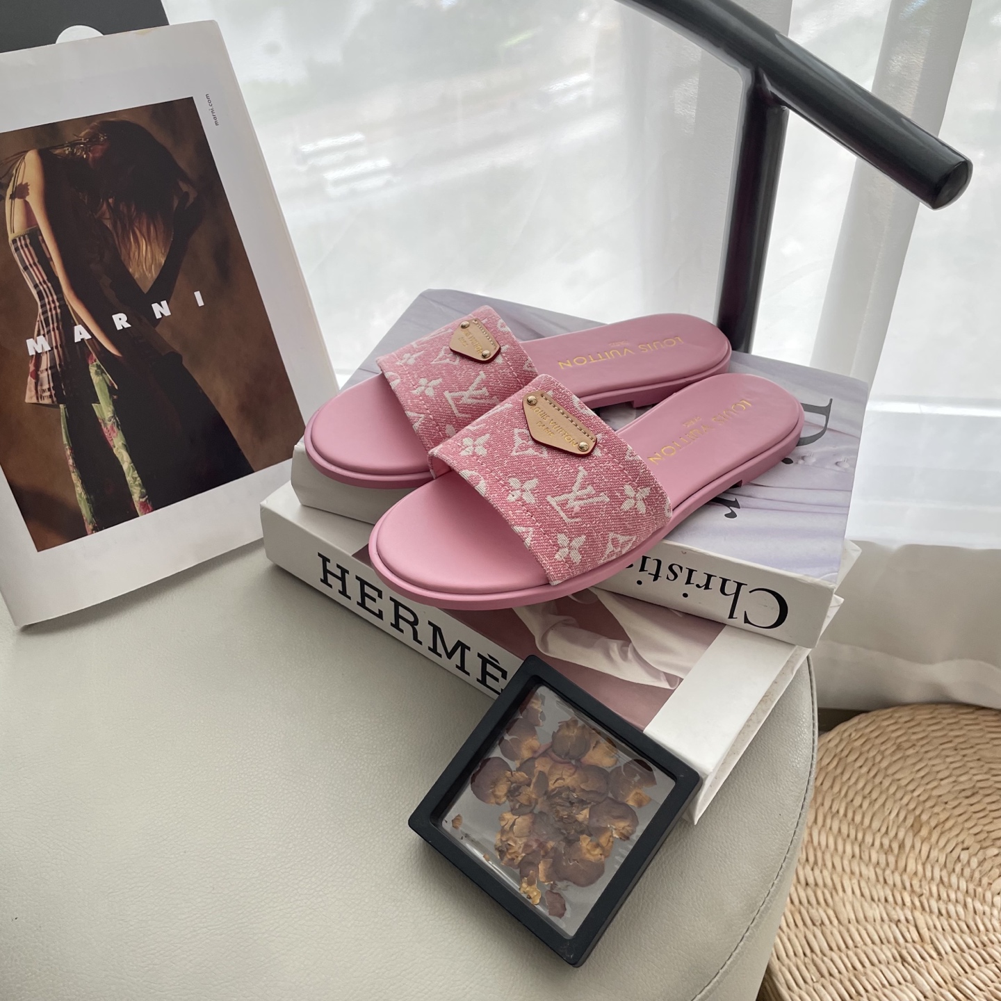 L style Denim Flat Slippers Casual Sandals