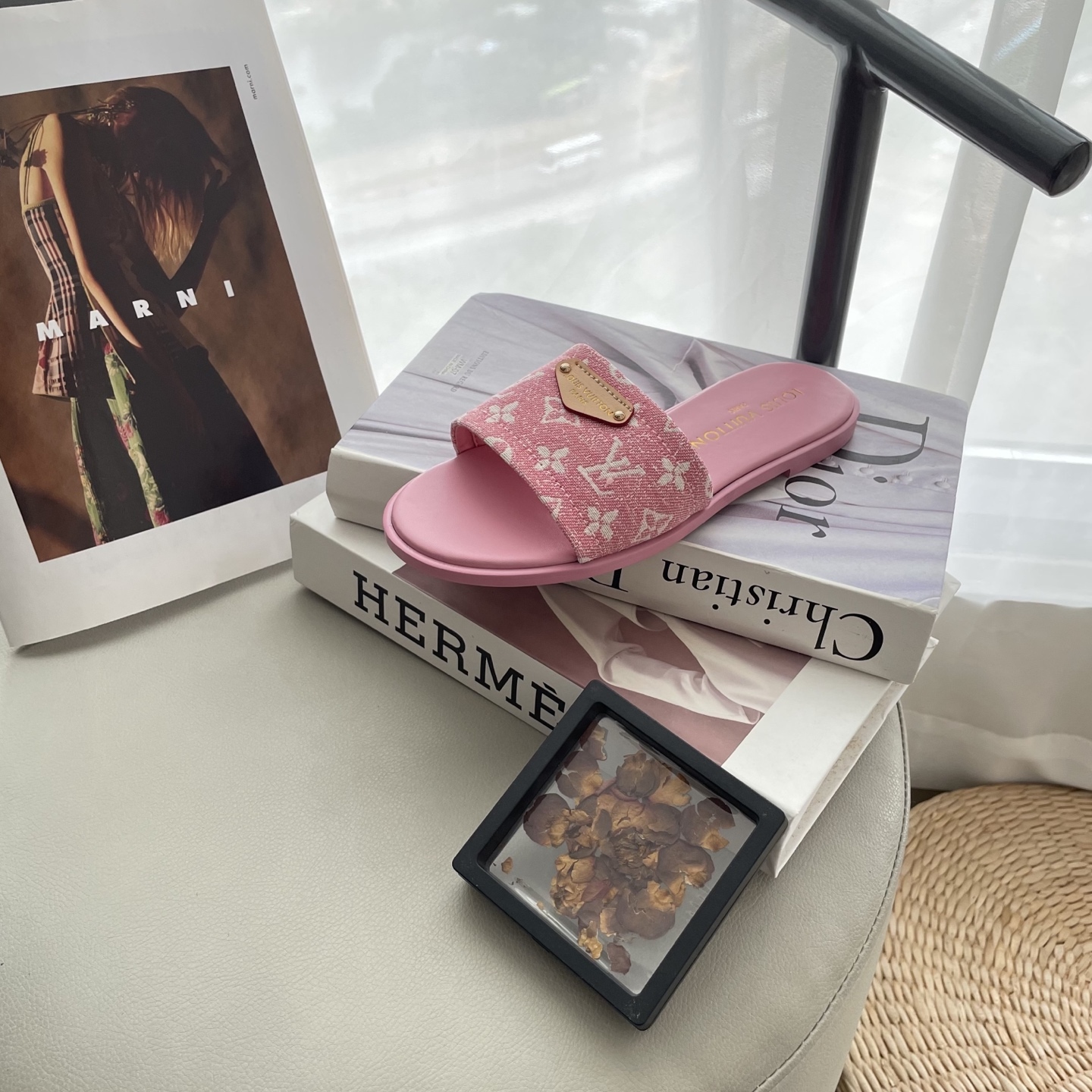 L style Denim Flat Slippers Casual Sandals