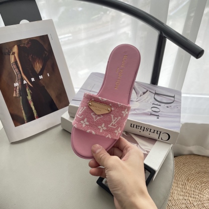 L style Denim Flat Slippers Casual Sandals