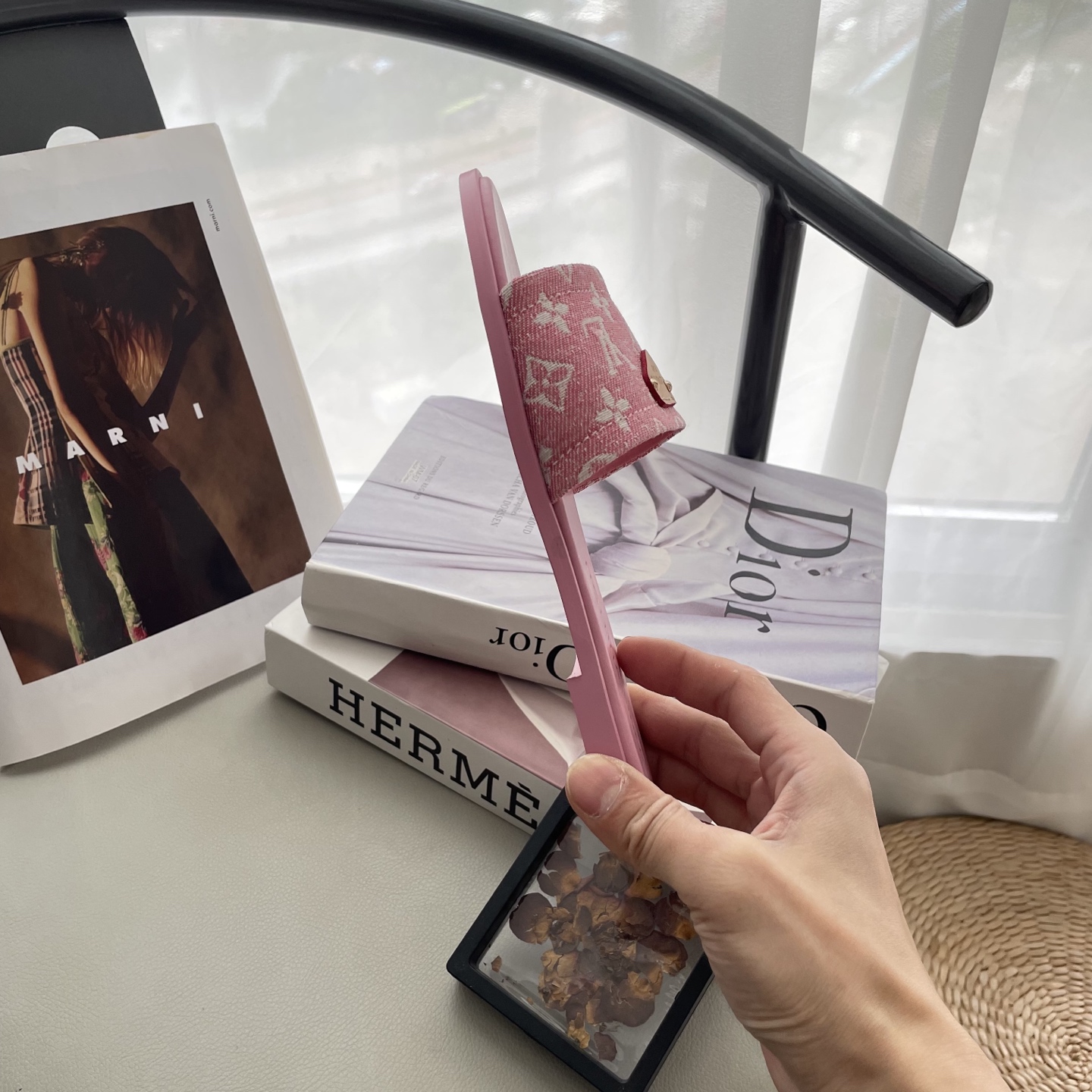 L style Denim Flat Slippers Casual Sandals