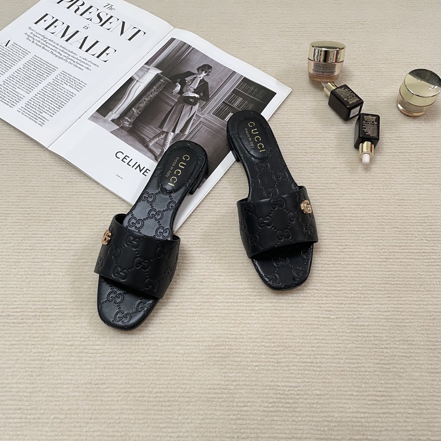 G style Embossed flat slippers Casual sandals