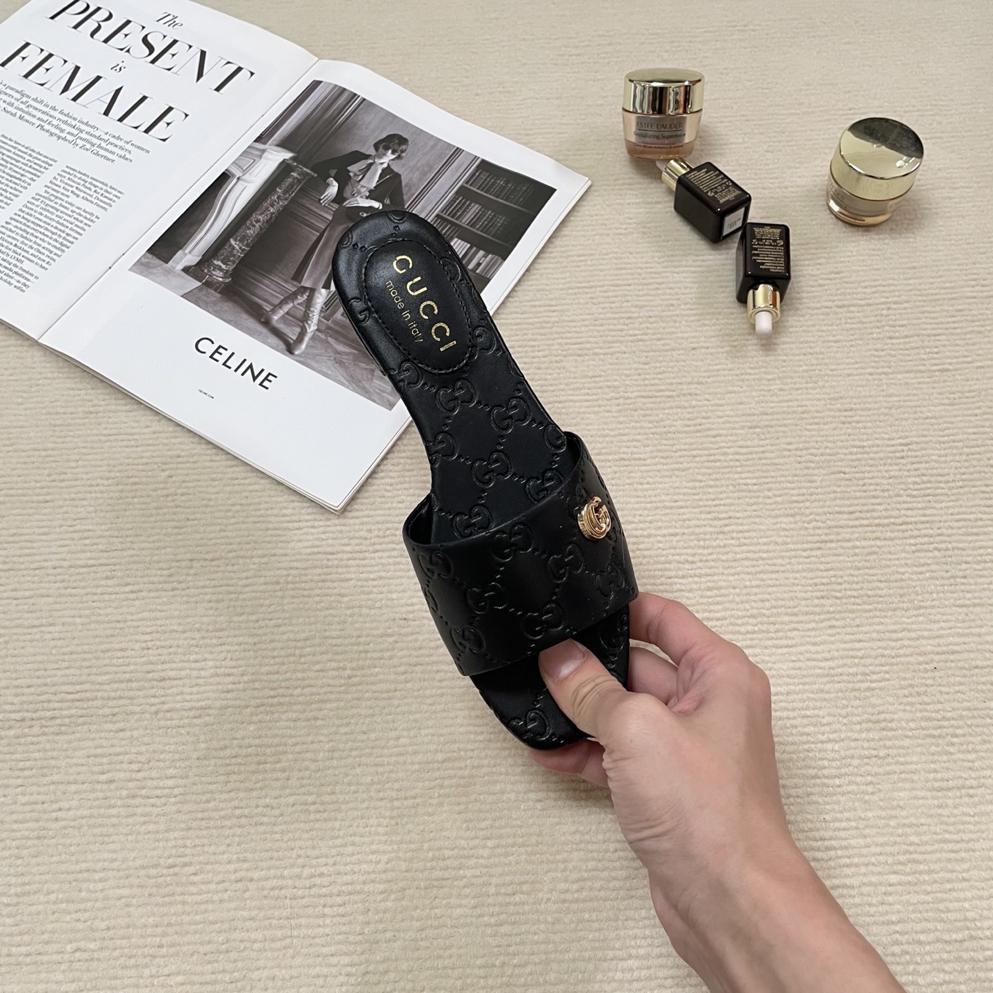 G style Embossed flat slippers Casual sandals