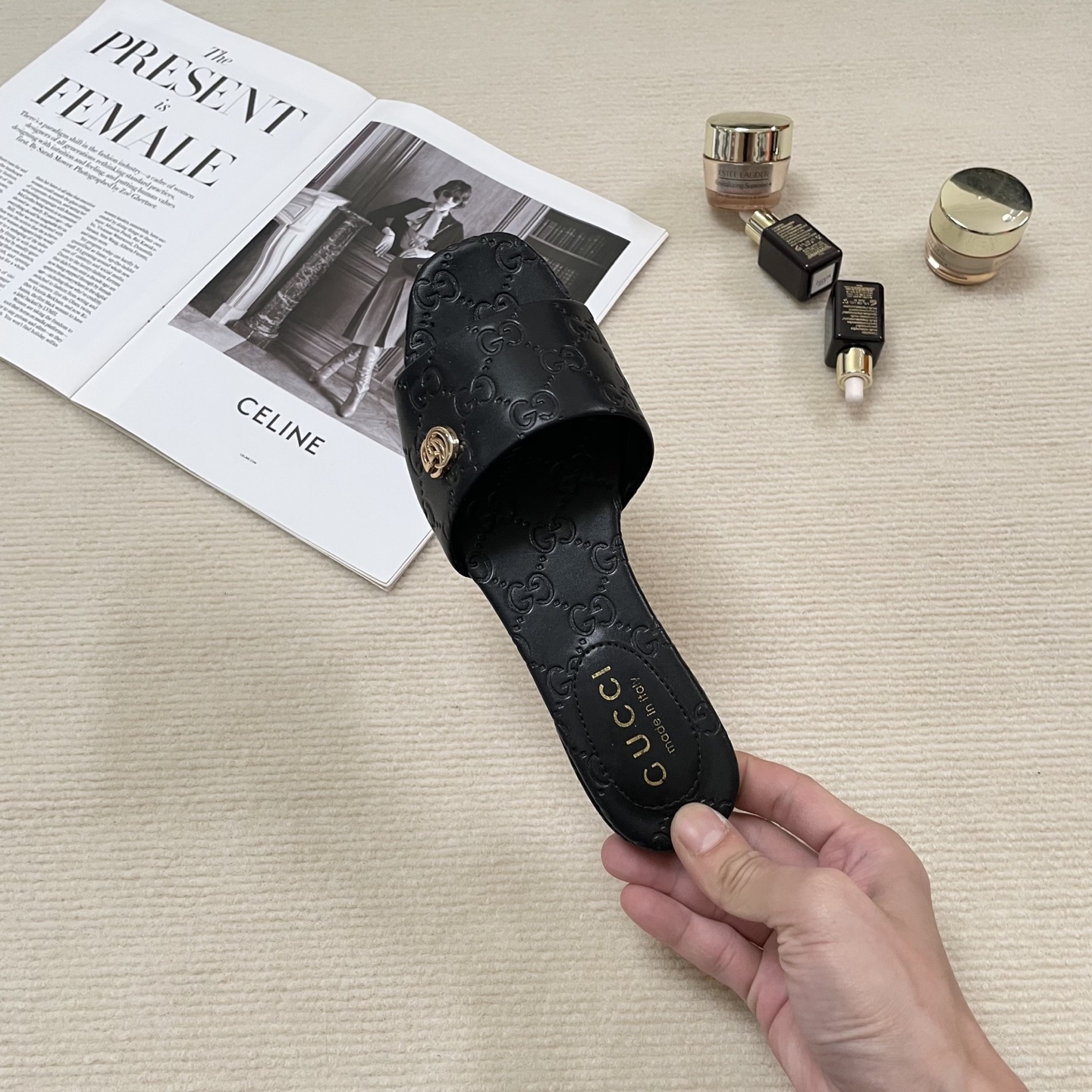 G style Embossed flat slippers Casual sandals