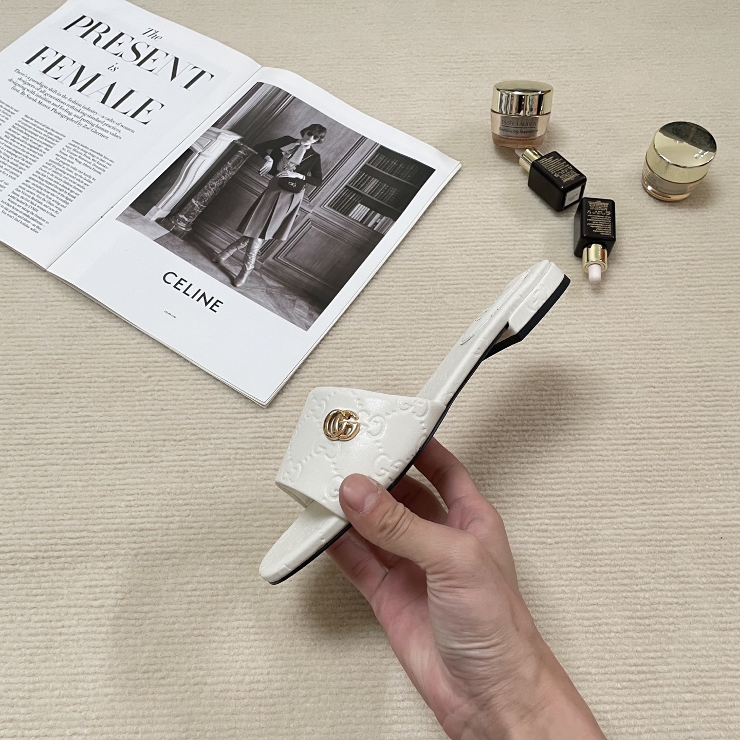 G style Embossed flat slippers Casual sandals