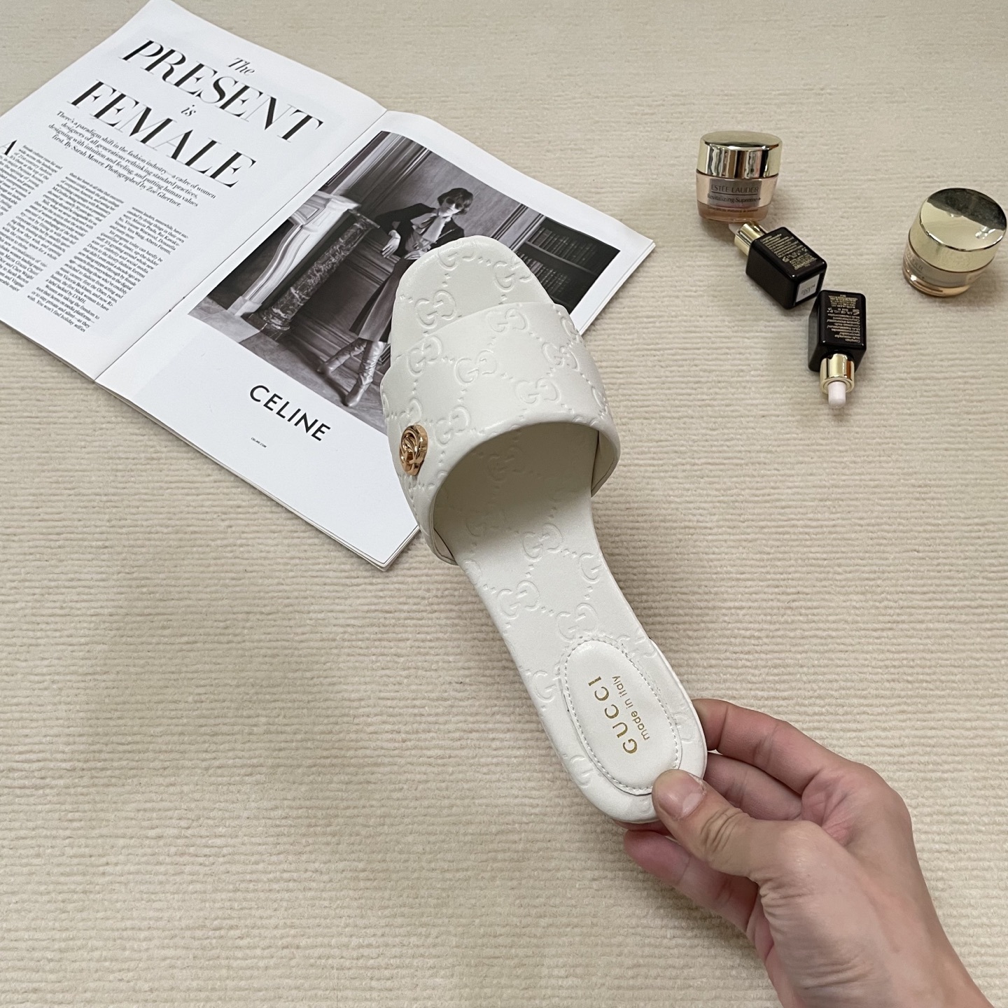 G style Embossed flat slippers Casual sandals