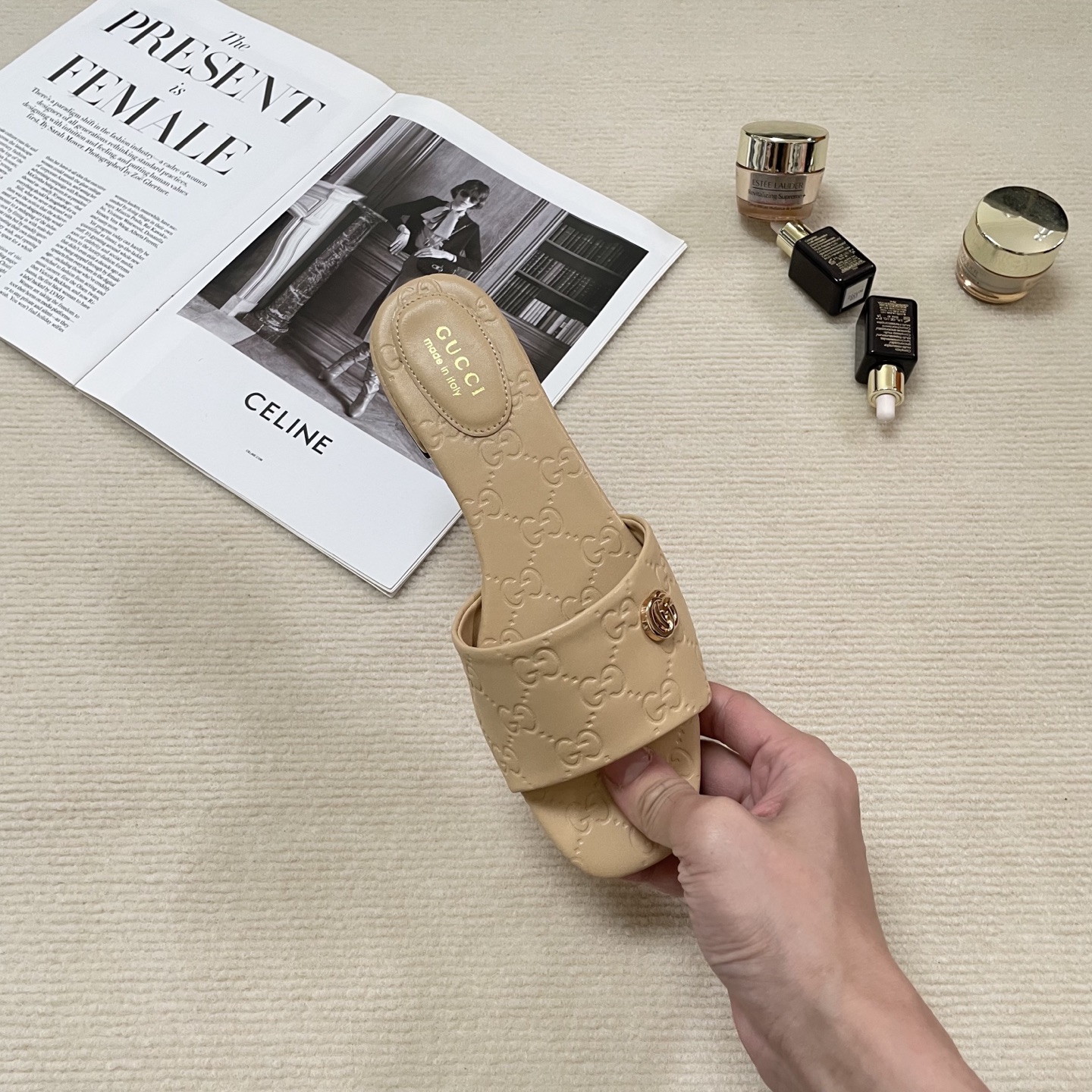 G style Embossed flat slippers Casual sandals