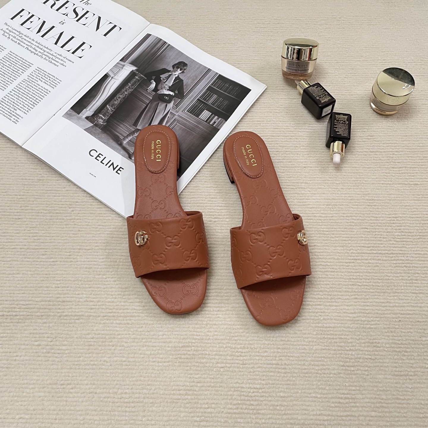 G style Embossed flat slippers Casual sandals