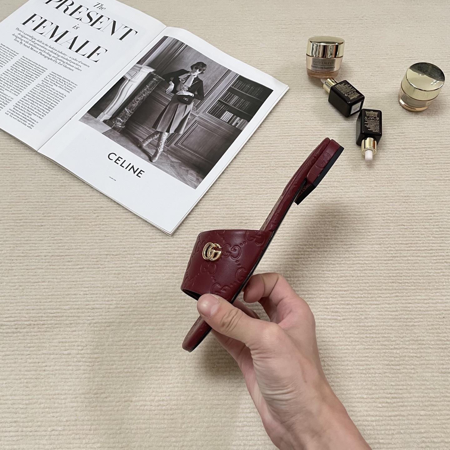 G style Embossed flat slippers Casual sandals