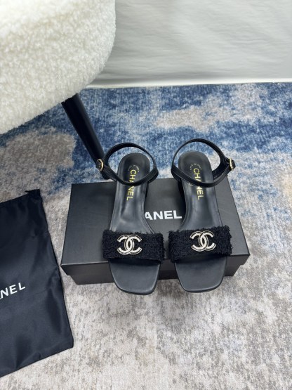 C style Pearl Double C Buckle Square Toe Chunky Heel Sandals