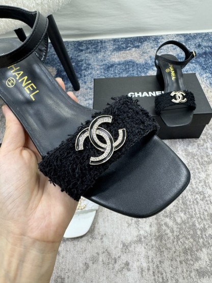 C style Pearl Double C Buckle Square Toe Chunky Heel Sandals