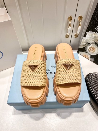 P style Woven platform slippers