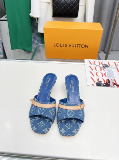 L style Denim kitten heel slides5.5cm