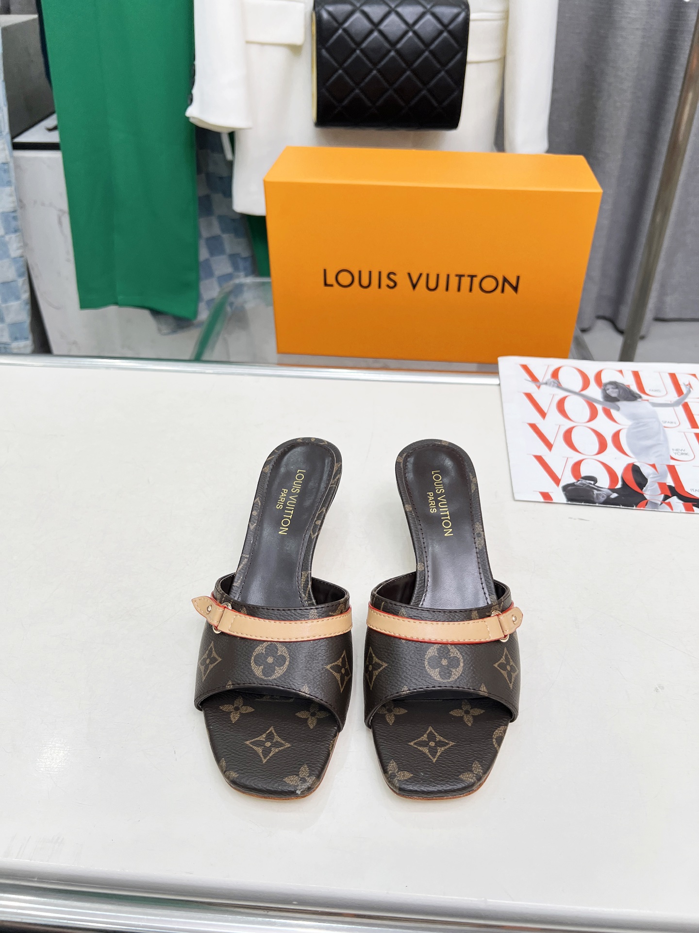 L style Denim kitten heel slides5.5cm