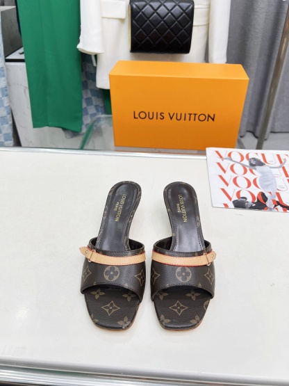 L style Denim kitten heel slides5.5cm