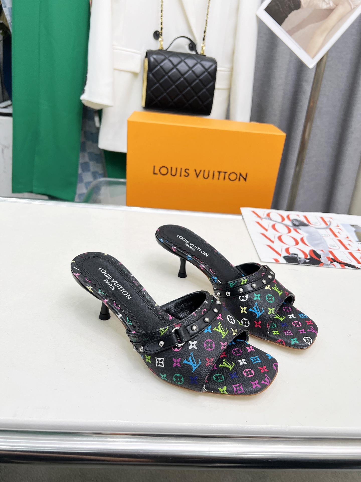 L style Denim kitten heel slides5.5cm