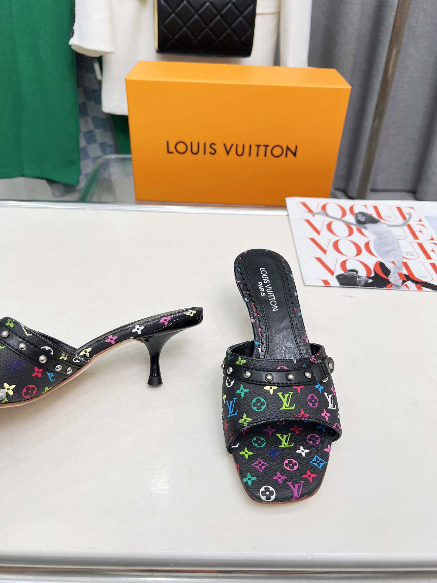 L style Denim kitten heel slides5.5cm