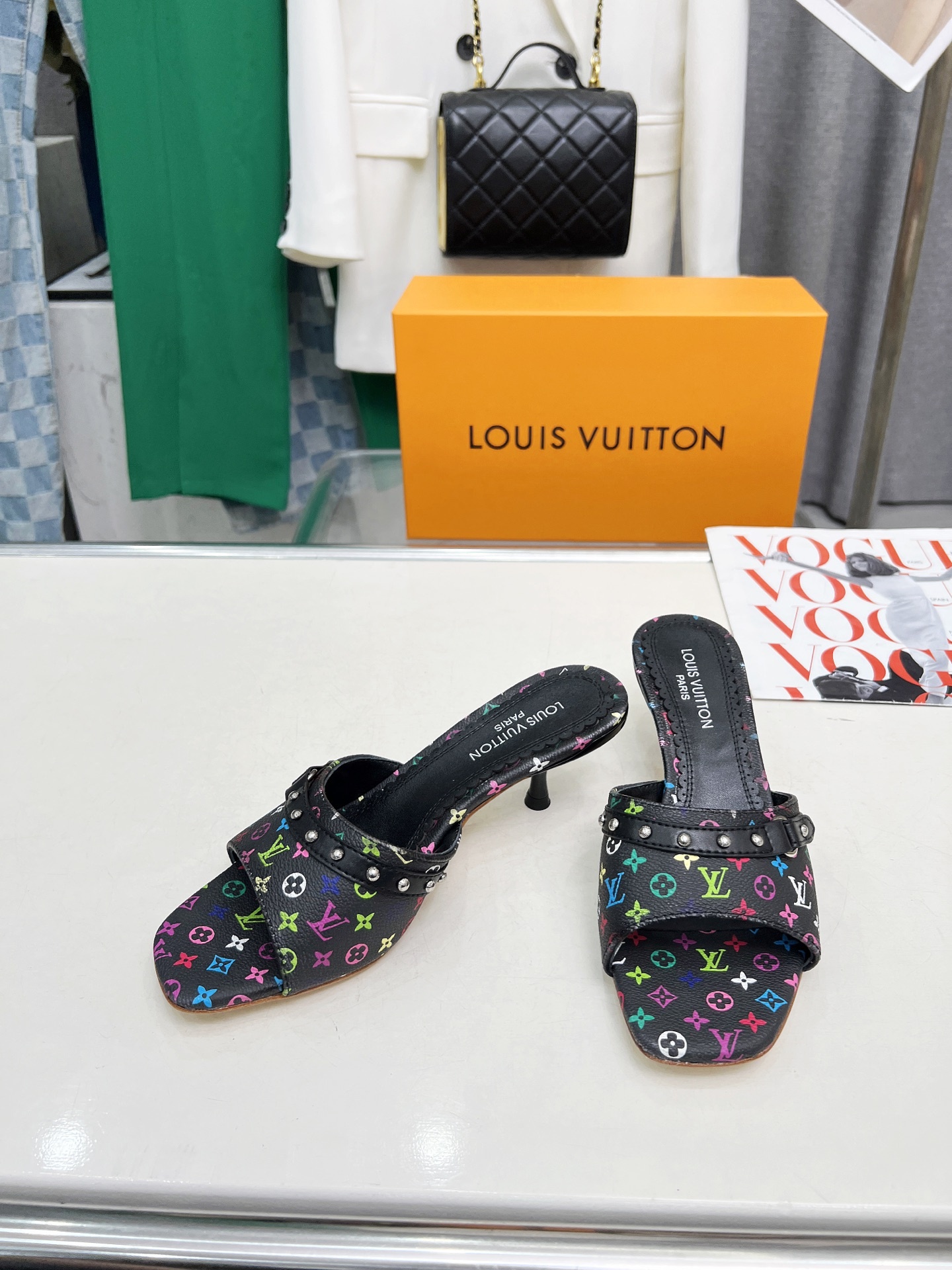 L style Denim kitten heel slides5.5cm