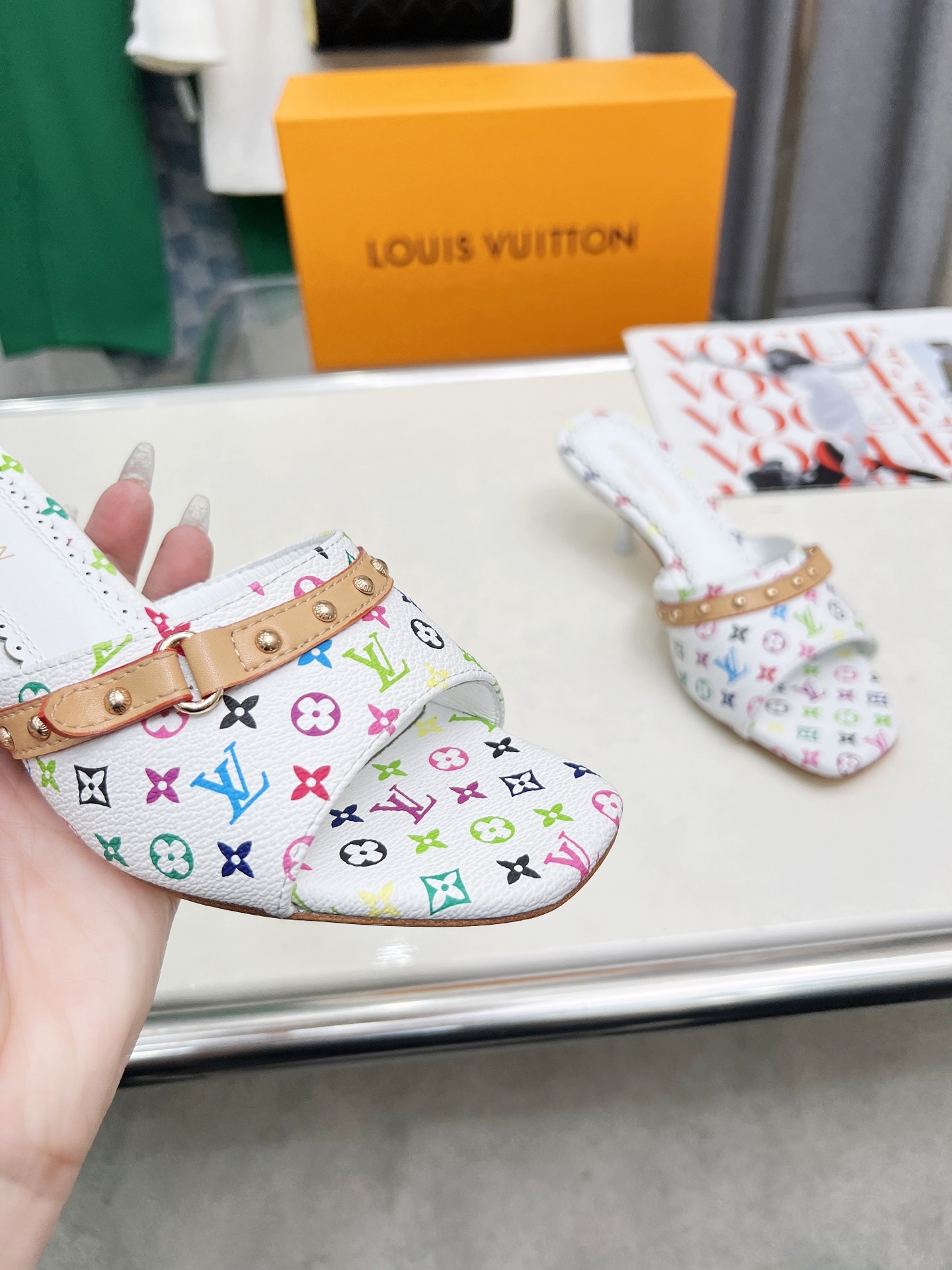 L style Denim kitten heel slides5.5cm