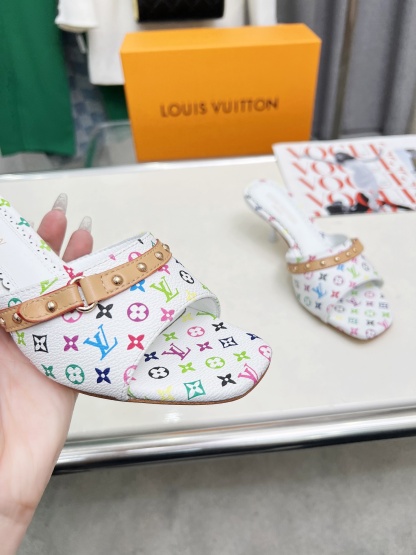 L style Denim kitten heel slides5.5cm