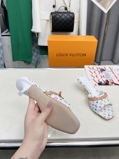 L style Denim kitten heel slides5.5cm