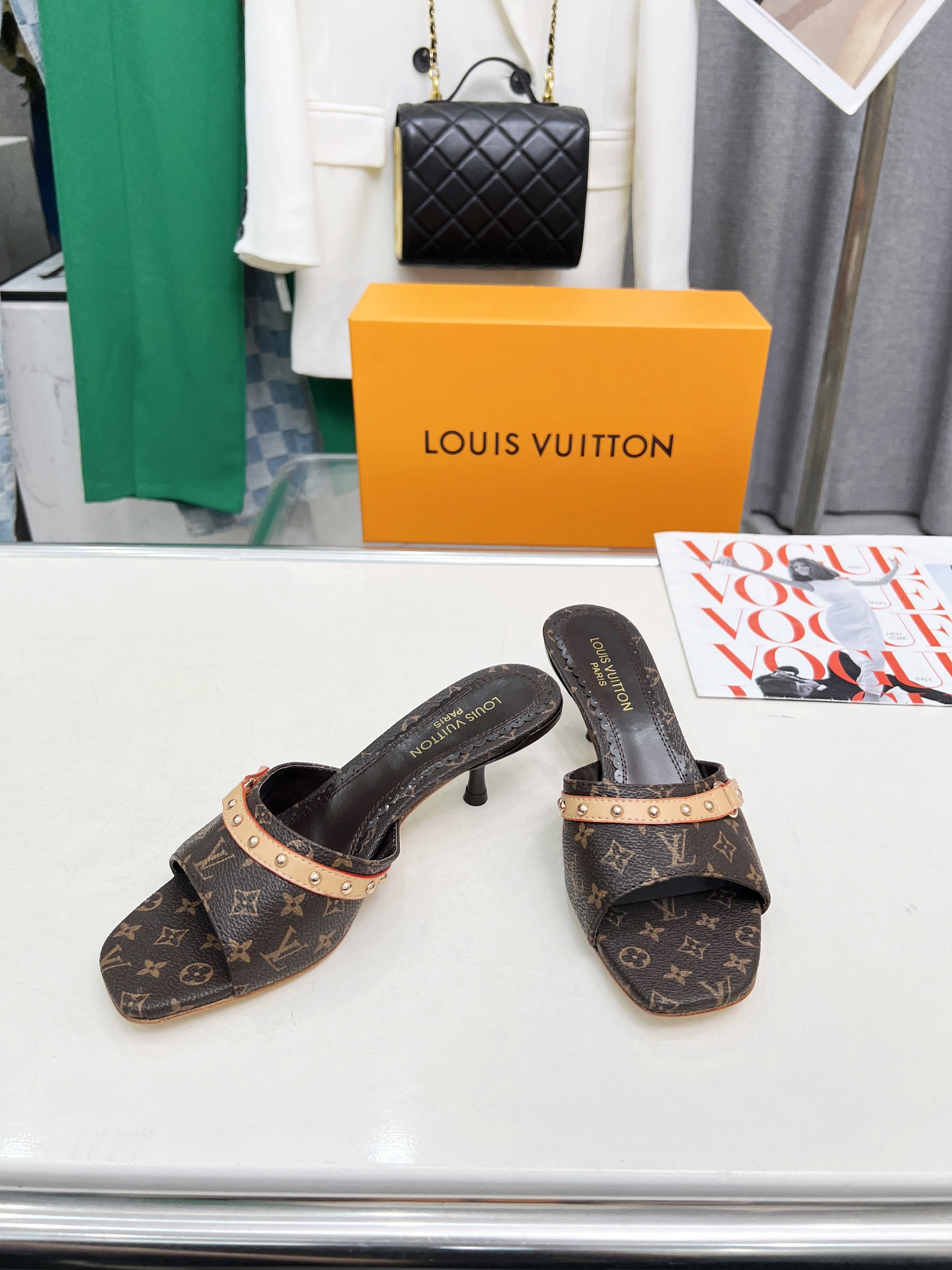L style Denim kitten heel slides5.5cm