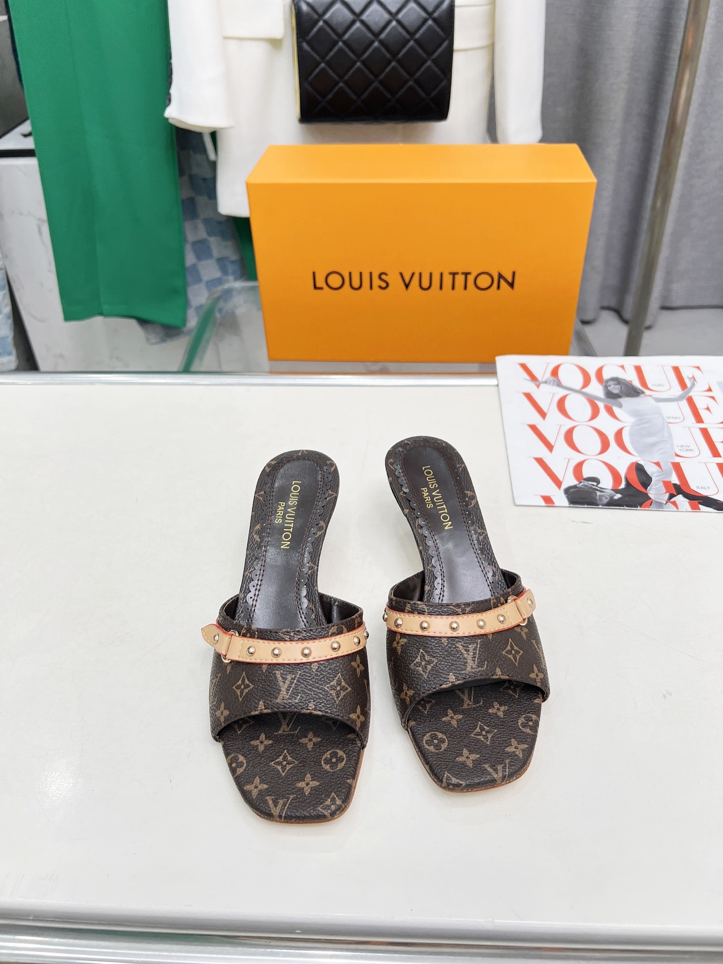 L style Denim kitten heel slides5.5cm
