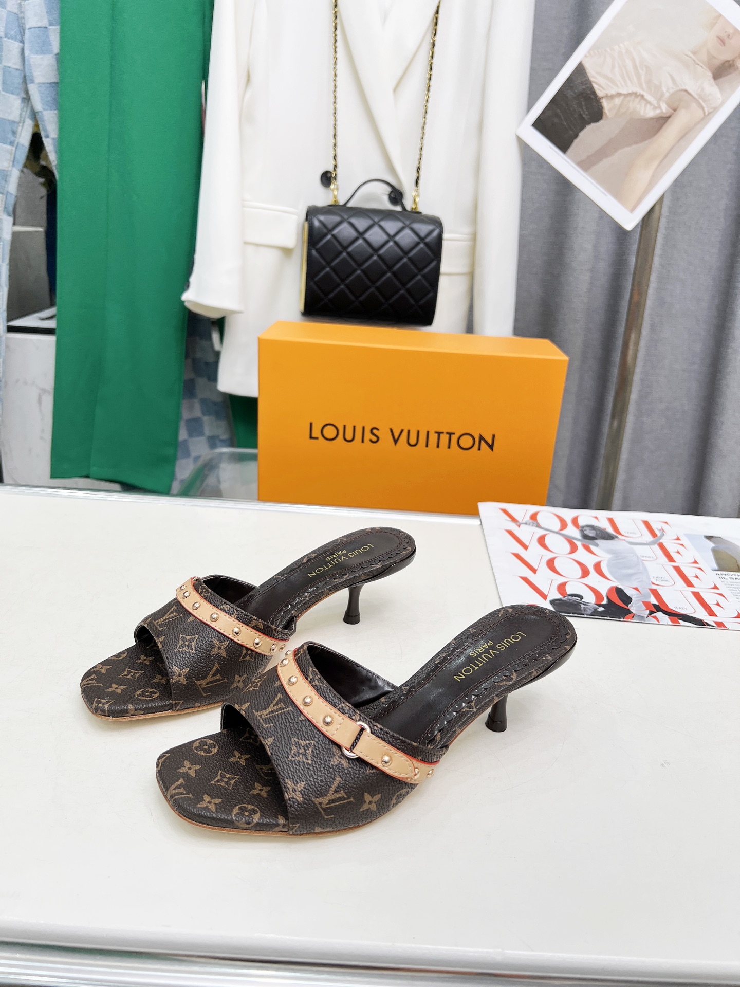 L style Denim kitten heel slides5.5cm