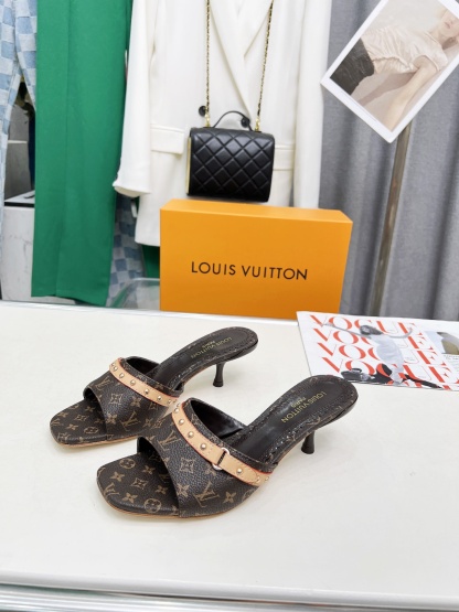 L style Denim kitten heel slides5.5cm