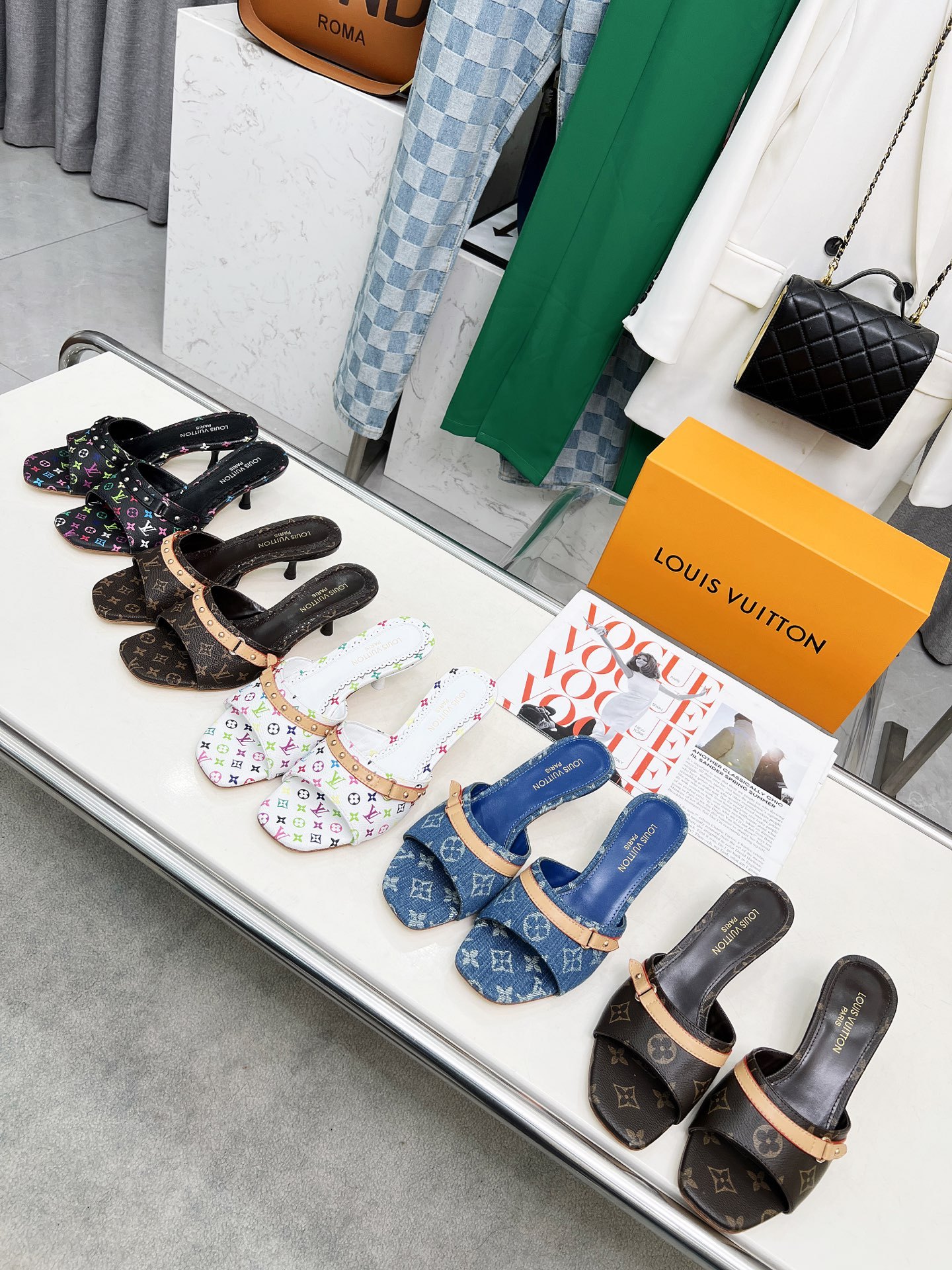 L style Denim kitten heel slides5.5cm